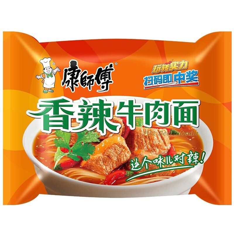 康师傅方便面 经典袋 香辣牛肉面 104g/Spicy Beef Nudeln 104g