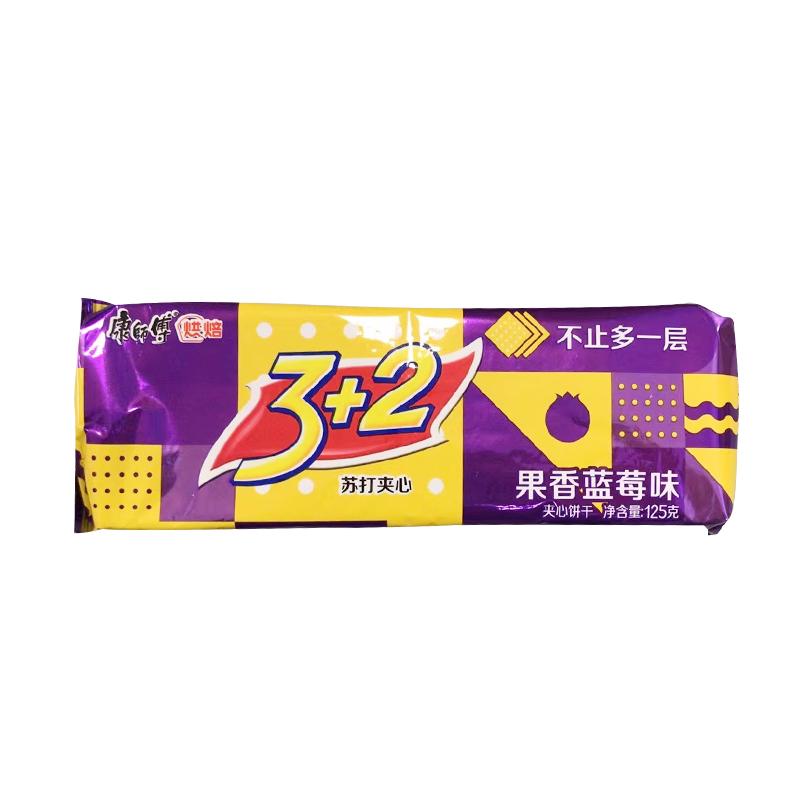 康师傅饼干 3+2苏打夹心饼 蓝莓味 125g/3,2 Soda Sandwich mit Heidelbeergeschmack 125g