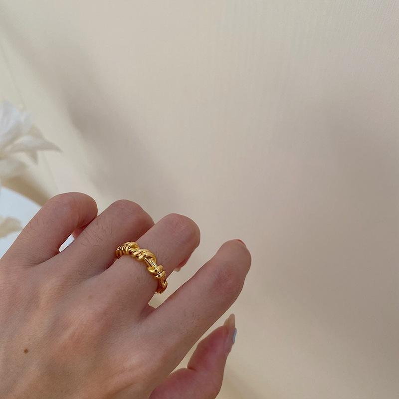 德国 饰品 法式设计感复古小众打结铜戒指开口可调节中食指个性冷淡风指环女
