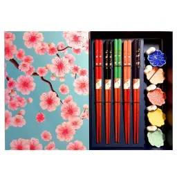 【München】Jade Temple 筷子套装 Essstäbchen-Set (5 Paar) mit Blumen-Stäbchenhalter